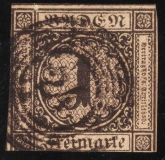 Baden, 1 Kreuzer 1851, Mi.-Nr. 1.b, Nummern-Stempel 24 (Karsruhe