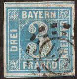 Bayern, Mi.-Nr. 2.II, 3 Kreuzer 1849, Stempel 184