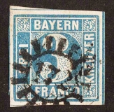 Bayern, Mi.-Nr. 2.II, 3 Kreuzer 1849, Stempel 172