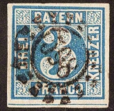 Bayern, Mi.-Nr. 2.II, 3 Kreuzer 1849, Stempel 598