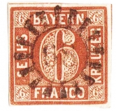 Bayern, Mi.-Nr. 4.II, 6 Kreuzer 1850, Stempel 68