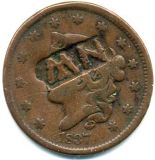 USA, 1 Cent 1837 mit Gegenstempel NW