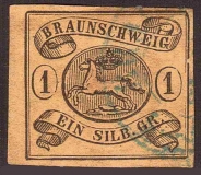 Braunschweig, Mi.-Nr. 6, 1 SGR, tiefst geprüft, blauer Ortsstemp