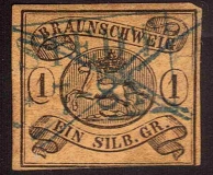 Braunschweig, Mi.-Nr. 6, 1 SGR, Kastenstempel und Tintenkreuz