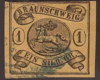 Braunschweig, Mi.-Nr. 6, 1 SGR, blauer Stempel