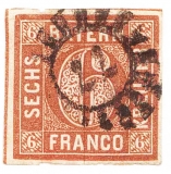 Bayern, Mi.-Nr. 4.II, 6 Kreuzer 1850, Stempel 77