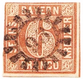 Bayern, Mi.-Nr. 4.II, 6 Kreuzer 1850, Stempel 98